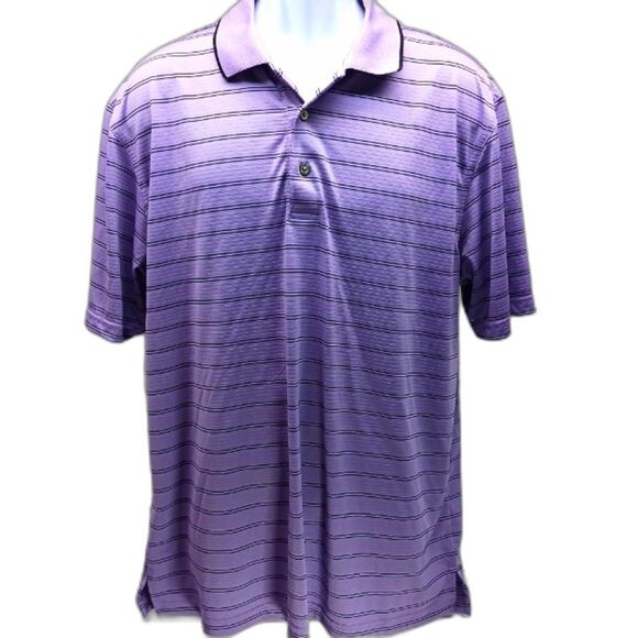 Pro- Tour Cool Play Men's XL 3 Button  Golf Polo Shirt. Lavender Stripe. Logo. - Picture 1 of 11